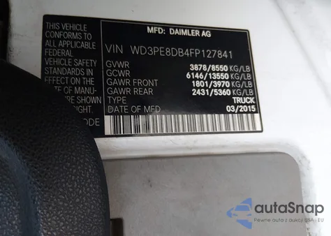 2015 Mercedes-Benz Sprinter 2500 High Roof from USA, damaged, VIN WD3PE8DB4FP127841